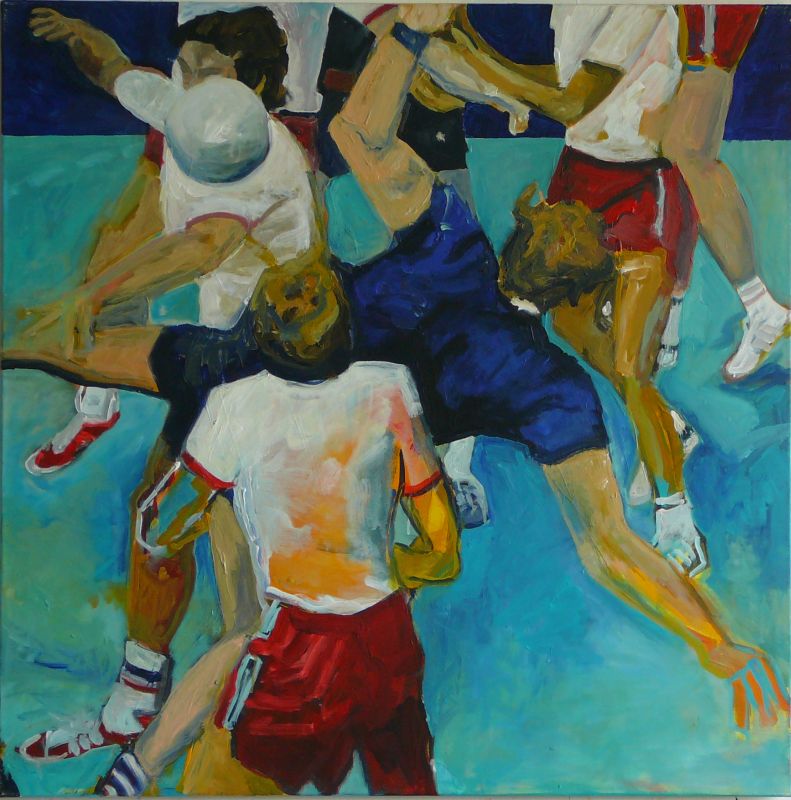 Handballszene,  Acryl auf Leinwand, 100x100