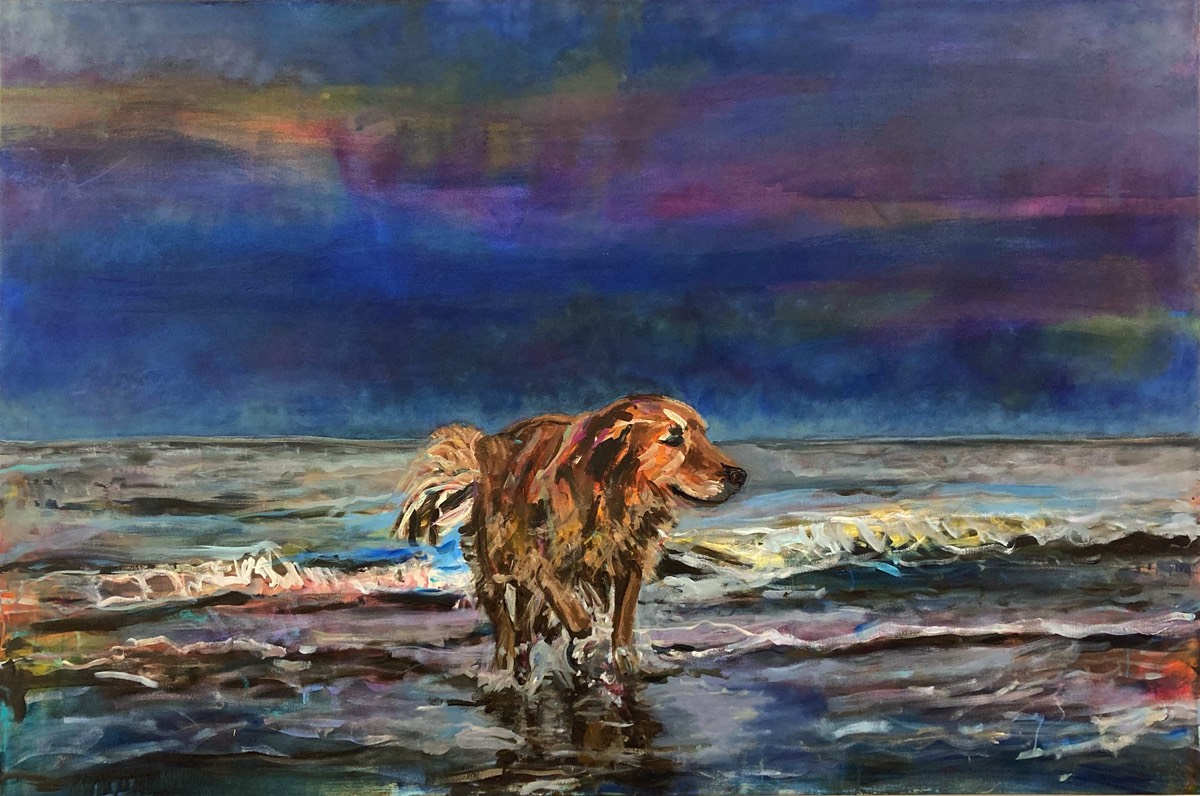 Hund am Strand, Acryl auf Leinwand, 120x180