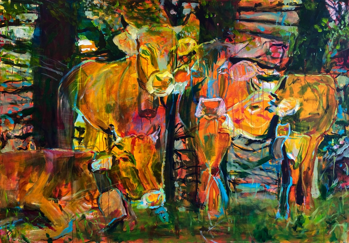 Kühe im Wald, Acryl auf Leinwand, 140x200