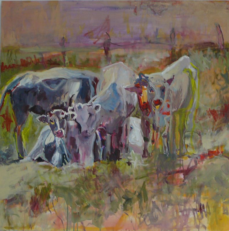 Kühe im Hochsommer, Acry auf Leinwand, 100x100