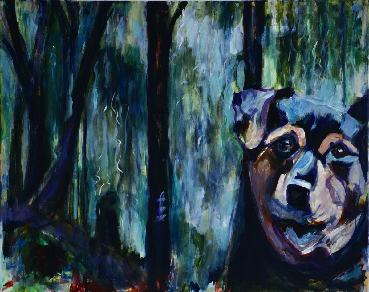Hund im Wald, Acryl auf Leinwand, 80x100